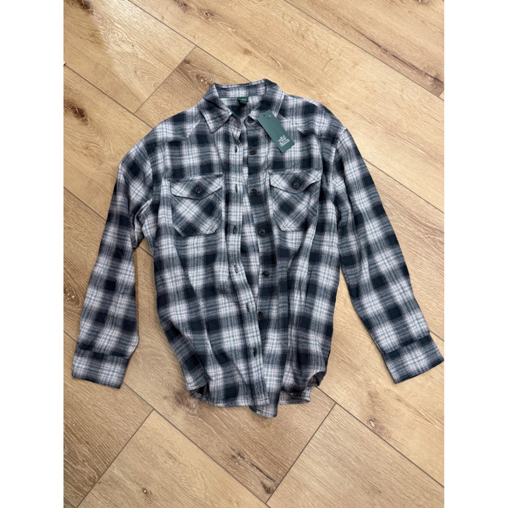 Wild Fable Womens Black White Plaid Flannel Button Down top XS New NWT oversized